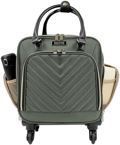 Kenneth Cole REACTION Chelsea 2-Piece Bundle - 17" 4-Wheel Spinner Underseat Carry-On Luggage & Matching 15" Laptop Backpack, Olive