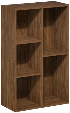 Furinno Luder 5-Cube Book Shelf, Bookshelf, Bookcase, Warm Walnut