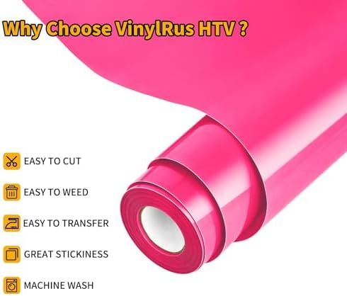 VinylRus Heat Transfer Vinyl, Neon Pink, 12" x 20ft