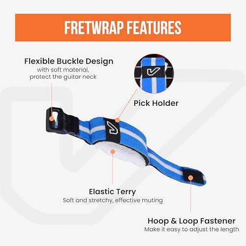 Gruv Gear Fret Wrap & Guitar Mute, Fretwrap for Acoustic, Electric & Bass | String Dampener Recording, Tapping & Practice Accessory (1 Pack, Large Blue/White, Fits 6 String Bass, 8 String Guitar)