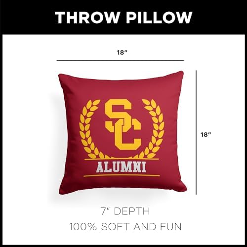 Northwest NCAA USC Trojans Alumni Double-Sided Printed Throw Pillow, Soft Decorative Polyester Fan Cushion, Couch Bed or Game Room Decor, 18 x 18 in