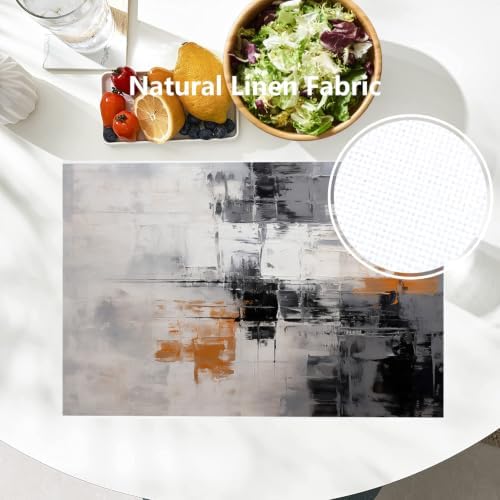 Batmerry Abstract Art with Blocks Color Placemats, Colorful Geometric Washable Linen Table Mats for Kitchen Table Double Insulation Decor Dining Set Indoor Outdoor 12X18 in Set of 8