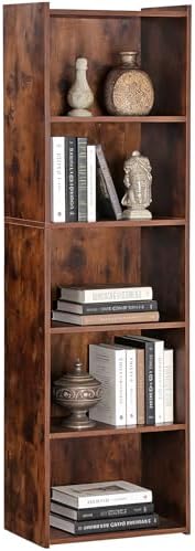 SUPER DEAL 5-Tier Open Shelf Bookcase and Bookshelf, Freestanding Display Shelves Narrow Cube Storage Organizer for Small Spaces Kids Bedroom Living Room Home Office Apartment, 52 Inch, Rustic Brown