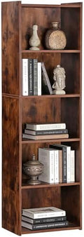 SUPER DEAL 5-Tier Open Shelf Bookcase and Bookshelf, Freestanding Display Shelves Narrow Cube Storage Organizer for Small Spaces Kids Bedroom Living Room Home Office Apartment, 52 Inch, Rustic Brown