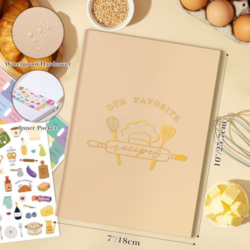 Lanpn B5 Blank Recipe Book Cookbook for 70 Recipes, Leather Cover Waterproof Empty Cooking Journal to Write in Your Own Recipes, Recipe Notebook with Stickers to Organize Your Family Recipes, Oat