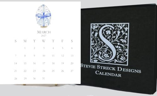 2027 hand-glittered desk calendar.artistic decorative watercolor monthly calendar made in the USA by Stevie Streck Designs.