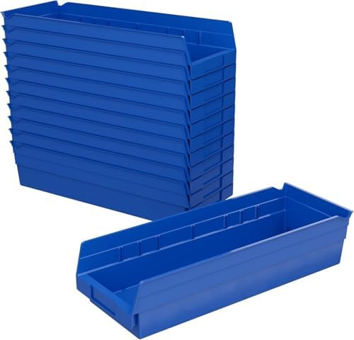 Akro-Mils 30138 Heavy Duty Plastic Shelf Bins, 18"x 6.5"x 4", Blue, 12-Pk
