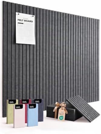 VIVELDA Large Felt Bulletin Board 48 x 36 Inch - 12-Pack Square Acoustic Wall Panels, Cork Board Alternative, NRC 0.95, Damage-Free Adhesive, Slatted Design for Home, Classroom (Moonstone)