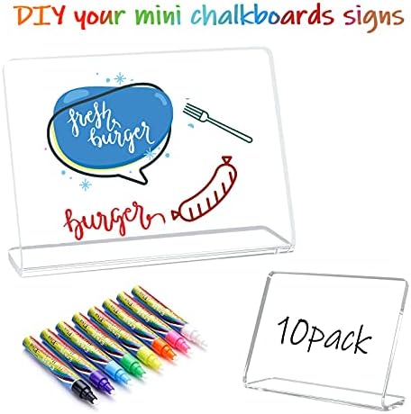 AITEE 10 Pack Acrylic Mini Chalkboard Signs Clear Tabletop Signs L-Shaped
