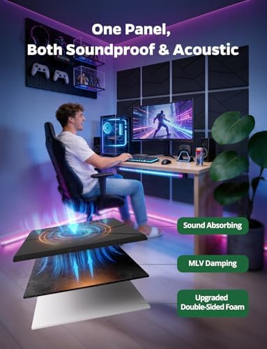 18 Pack MLV Sound Proof Foam Panels for Walls Soundproofing Gaming Room - Noise Reducing Soundproof with Sound Dampening & Proofing, Noise Deadening Blocking & Cancelling Reduction for Bedroom