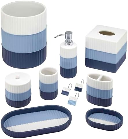 IZOD - Covered Jar, Resin Countertop Accessories, Dorm Room Essentials, Striped Home Decor (Clubhouse Collection, Blue)