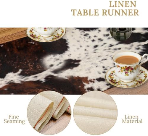 Cow Print Table Runner, Brown Cowhide Print Western Style Table Runner Country Farmhouse Cottage Cow Patten Table Decoration for Home Kitchen Dining, 13x70 in