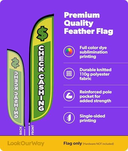 LookOurWay 12 Ft Feather Flag Banner, Financial Service, Check Cashing