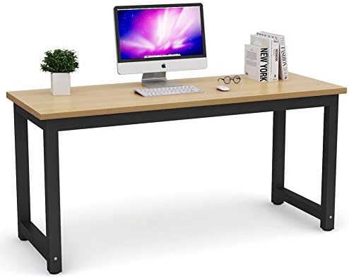 Tribesigns Computer Desk, Large Office Desk Computer Table Study Writing Desk for Home Office, Walnut + Black Leg, 63 X 23.6 inch