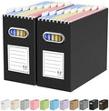 Oterri Portable Collapsible Cardboard File Box with Handle for Letter-Size | 2-Pack. Stainless Steel Handle. Label Stickers Included. Fits Letter Folders (Not Included). Home, Office, School, Dorm, Tax.