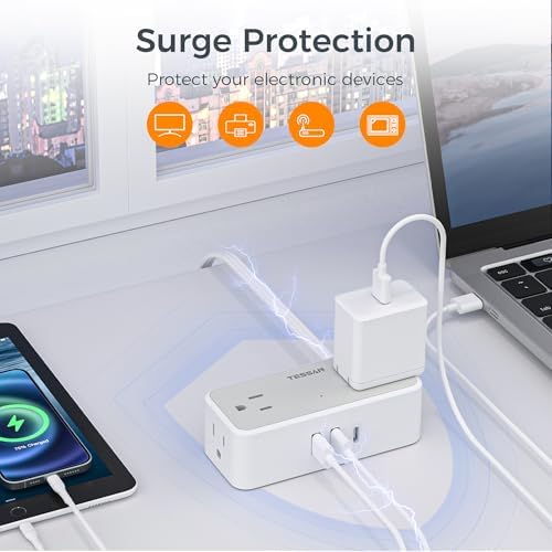 TESSAN Extension Cord 5 FT, Power Strip with 900J Surge Protection, Grey