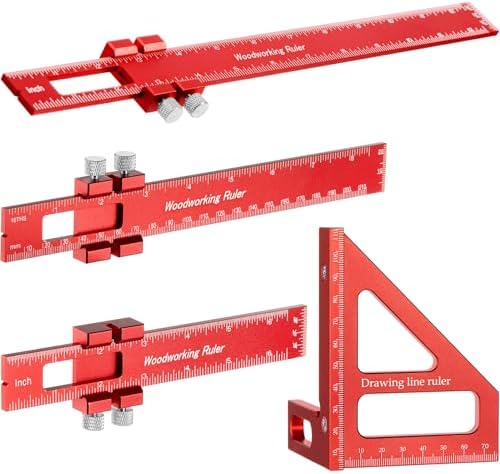 4 Pcs Woodworking Ruler, Metal Precision Pocket Rulers 12, 8, 6 Inch with 3D Multi Angle Measuring Ruler 45/90 Degree for Precision Measuring Marking Inch and Metric