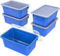 Storex Small Cubby Bins – Plastic Storage Containers for Classroom with Non-Snap Lid, 12.2 x 7.8 x 5.1 inches, Blue, 5-Pack (62408A05C)
