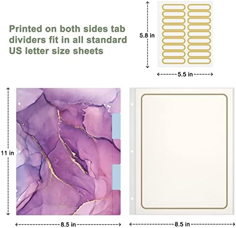 Rouidr 3 Ring Binder with clipboard, 1 inch 8.5 x 11 in Letter Size View Binders Organizer with Dividers Tabs & Clear Sleeves, School Supplies, Office Supplies, Purple Marble