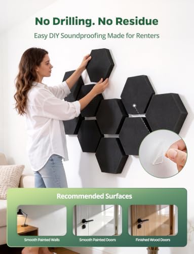 MLV Sound Proof Foam Panels for Walls Sound Dampening & Absorbing for Studio, 12 Pack 1.57" & 2.75" Dual-thickness Hexagon Soundproof Acoustic Tile Noise Reduction for Home Theater Gaming Room
