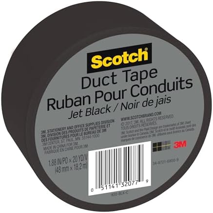 Scotch Duct Tape , 1.88 in x 20 yd, Jet Black, 6 Pack (920-BLK-C)