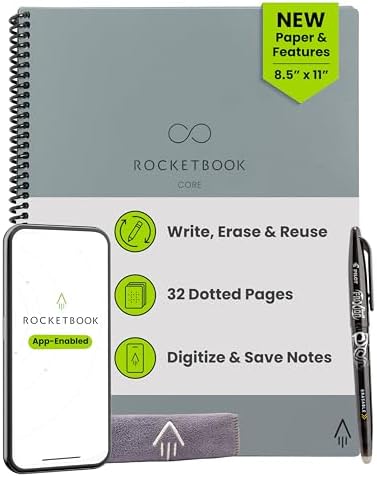 Rocketbook Core Reusable Smart Notebook, Letter Size 8.5x11, Grey