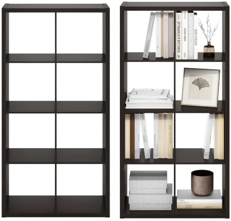 Furinno Cubicle Book Shelf Set of 2, 8-Cube Bookshelf, Black Dark Oak