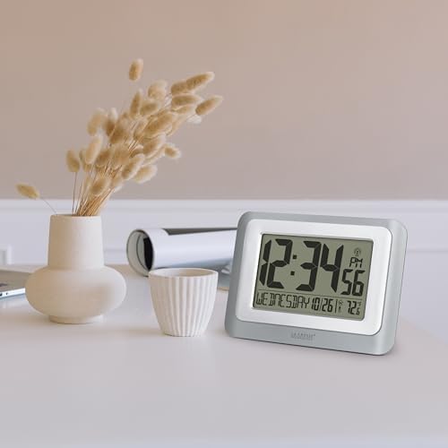 La Crosse Technology 513-88907-INT Digital Atomic Clock with Temperature - Cool Gray/Silver