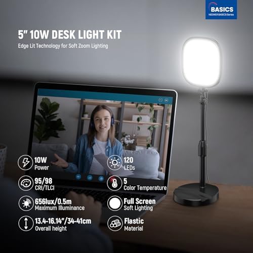 NEEWER Basics 5" Full Screen LED Ring Light with Stand for Desk Video Calls, CRI95, 10W Bi Color Edge Lit Zoom Conference Lighting for Computer Laptop Webcam Phone Streaming Recording, NL10