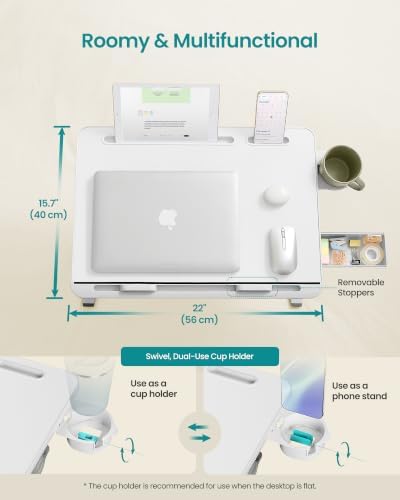 SONGMICS Bed Laptop Desk, Foldable, Adjustable Height, 15.7 x 22 Inches
