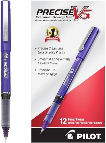 PILOT Precise V5, Extra Fine Point 0.5 mm Purple Pens, Purple, Pack of 12