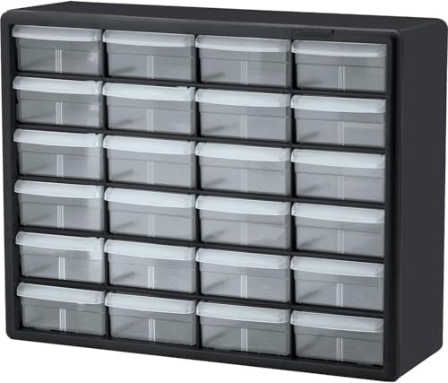 Akro-Mils 24-Drawer Plastic Storage Cabinet, 20" W x 6" D x 16" H, Black