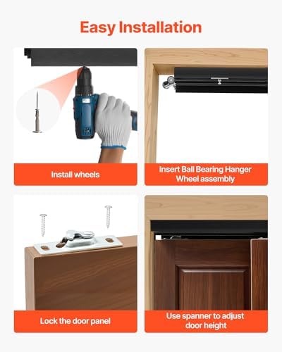 VEVOR Bypass Sliding Door Hardware Kit, 6 ft Aluminum Alloy Dual-Track Bypass Door Hardware, Smooth and Quiet Sliding, Easy to Install, for 1" to 1 3/4" Thickness 36" Width 2 Door System, for Closet
