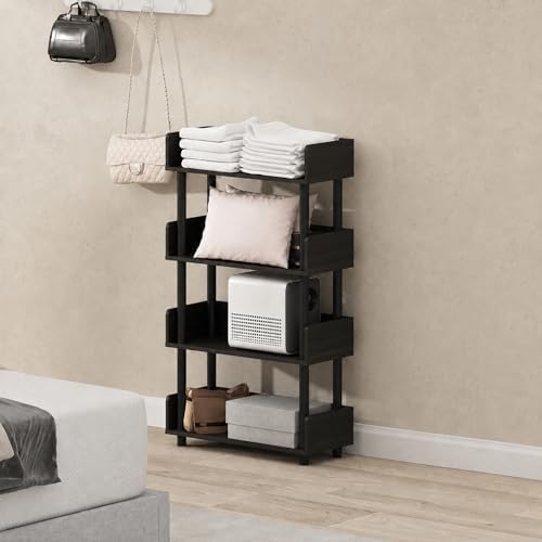 Furinno Turn-N-Tube 4-Tier Black Storage Shelves with Side Panels, Book Shelf, Display Shelf, for Organization and Storage, Living Room, Home Office, Black Espresso