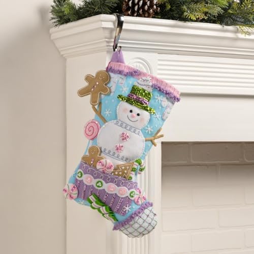 Bucilla Felt Applique 18" Stocking Making Kit, Snowman's Candy Confections, Perfect for DIY Arts and Crafts, 89729E
