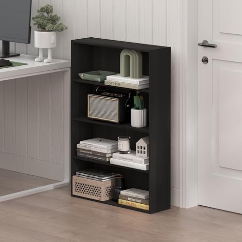 Furinno Basic Book Shelf, 4-Tier Bookcase with Open Shelf, Bookshelf, Cube Storage Organizer, 6 x 24 x 35, for Living Room, Bedroom, Home Office, Espresso