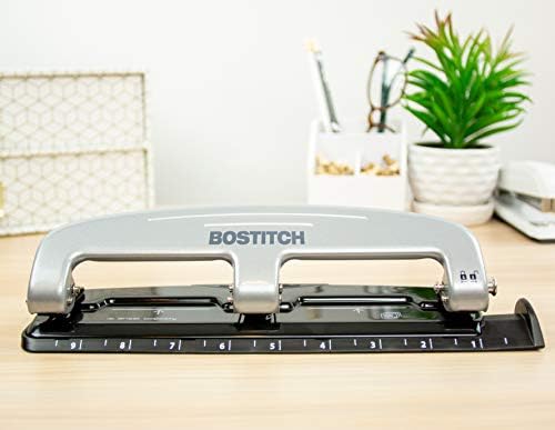 Bostitch Office inPRESS 12 Reduced Effort Three-Hole Punch, Silver/Black (2101) (Pack of 4)