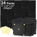 Focusound 24 Pack Acoustic Foam Panels 1" x 12" x 12" Sound Proof Foam Panles Soundproofing Noise Cancelling Wedge Panels for Home Office Recoding Studio with 240PCS Double-Side Adhesive