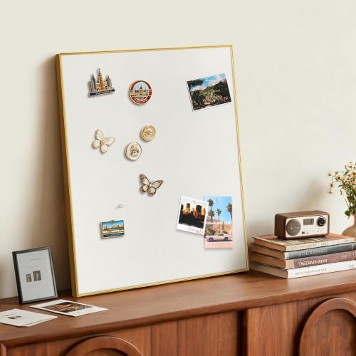 SELEAD Linen Bulletin Board 24” x 18” - Golden Aluminum Frame, Beige Fabric
