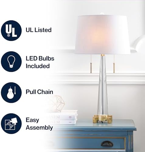 JONATHAN Y Zoe 2-Light Crystal Metal Table Lamp 29.5", Clear/Brass Gold