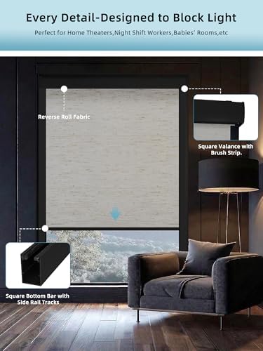 SmartWings Motorized Smart Roller Shades, 100% Blackout Linen White