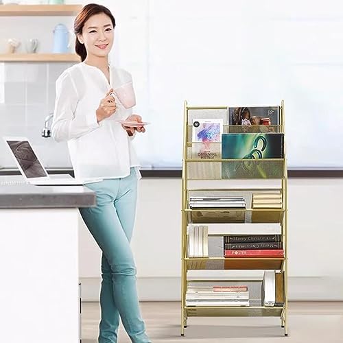 zktoermn Metal Storage Shelves Book, Newspaper, Magazine Storage Rack Storage Shelving Unit Organizer for Laundry Kitchen Bathroom Pantry Closet (Color : Gold, Size : 55x28x115cm)