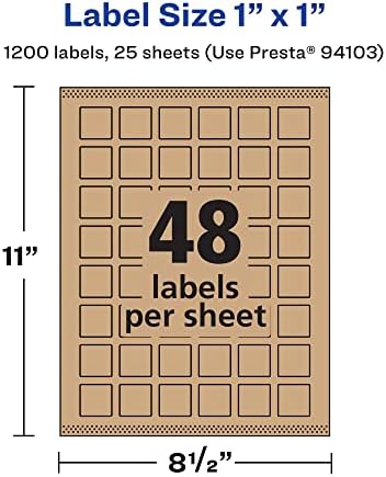 Avery® Kraft Brown Square Labels, Sure Feed® Technology, 1" x 1", 1,200 Kraft Brown Labels, Print-to-The-Edge, Laser/Inkjet Printable