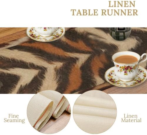 Tiger Animal Skin Print Table Runner, Rustic Cottage Country Farm Animal Fur Skin Pattern Western Style Black Brown Print Dinner Runner for Home Kitchen Dining Table Decoration 13"x120"