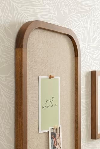 Kate and Laurel Hutton Transitional Wall Pinboard, 12 x 24, Natural Rustic, Modern Rounded Rectangle Wall Organizer for Use as Cork Board, Vision Board, or Bulletin Board