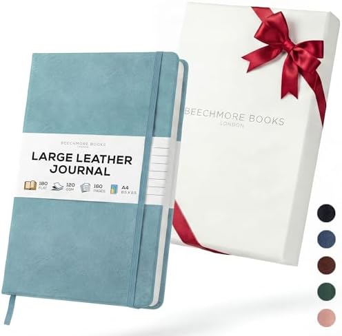 BEECHMORE BOOKS A4 8.5x11.5 Lined Leather Journal For Men 120 GSM, Gift Box