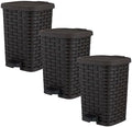 Superio Mini Trash Can with Foot Pedal Small Outdoor Garbage Can with Lid, 1.5 Gallon Plastic Waste Basket for Bathroom, Bedroom, Kitchen, Office, Patio (Wicker Brown 6 QT.), 3 Pack