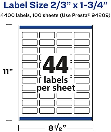 Avery® Glossy White Rectangle Labels, Sure Feed® Technology, 2/3" x 1-3/4", 4,400 Glossy White Labels, Print-to-The-Edge, Permanent Adhesive, Laser/Inkjet Printable