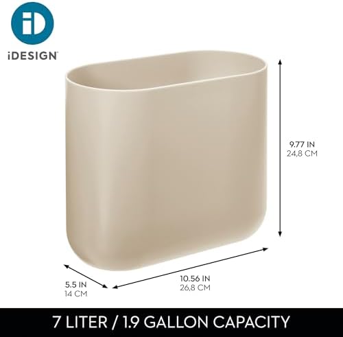 iDesign Small Slim Plastic Bathroom Trash Can, Brown