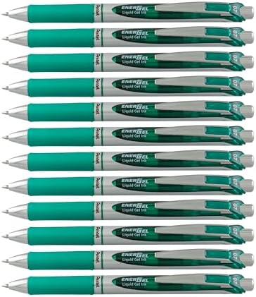 Pentel EnerGel RTX Liquid Gel Ink Pen, (0.7mm), Metal Tip, Green Ink, Box of 12 (BL77-D)